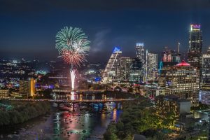 July 4th Fireworks over Austin Skyline