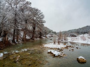 Pedernales River during a snow storm